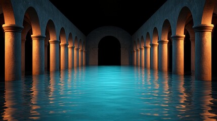 Ancient Architecture  Water Reflection  Arches  Pillars  Flood  Surreal  Dark Background