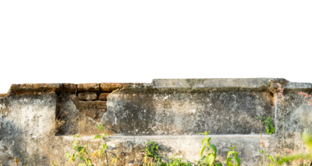 old stone fence with white background isolated