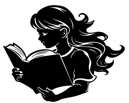 recommend clip art: girl reading a book,Girl With Book Reader silhouette vector illustration,Book Reader,Book icon