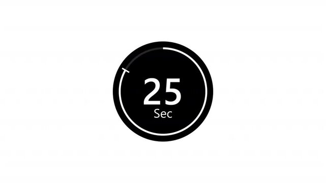 Simple thirty second timer countdown, 30 seconds countdown animation, thirty seconds timer on white background.