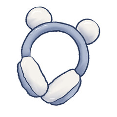 Winter clothes illustration white blue headset on transparent background