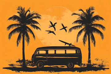 Palm Beach Van Surf Silhouette