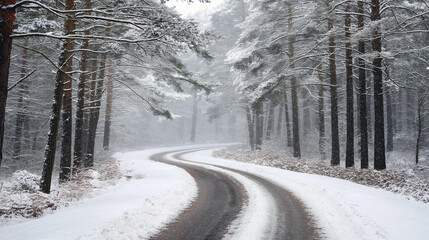Snow-Covered Forest Road