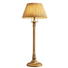 Fototapeta premium Elegant gold floor lamp with pleated shade, perfect for enhancing interior decor.