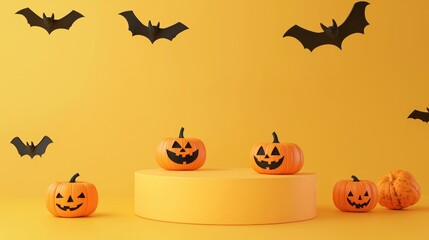 Fototapeta premium Jack-o'-lantern pumpkins & bats