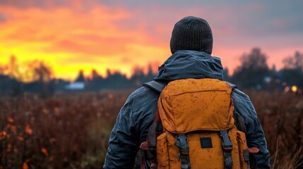 Backpacker Silhouette at Sunset   Adventure  Travel  Nature Photography