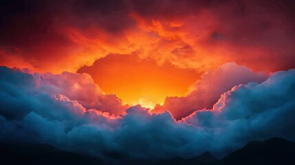 Dramatic Sunset Sky with Fluffy Clouds and Golden Light