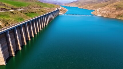 Concrete Dam and Reservoir   Aerial View of Water Control Structure