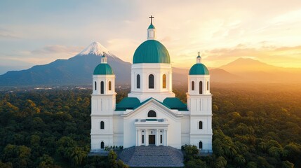 Obraz premium El Salvador Church with Mountain Sunset Aerial View