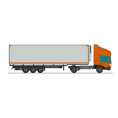 3D Isometric Cargo Truck Half Tone Vector Illustration Modern Orange Cabine and White Semi-Trailer Van 4x2 Design for Logistics and Transport Presentation Social Media Video Promo Right
