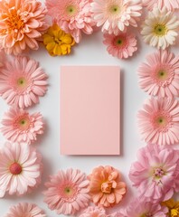 Obraz premium Pink Flower Arrangement with Blank Card for Personal Messages – Elegant and Serene Composition