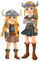 Viking Warrior Sisters Illustration