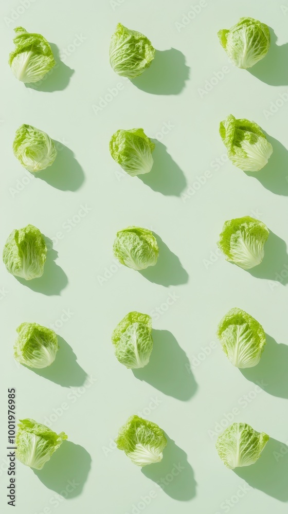 Poster fresh green lettuce pattern on light green background - bright and vibrant daylight scene with soft 