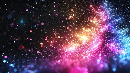 whimsical xmas background bokeh light with copy space Colorful abstract light particles on black background