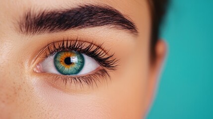 Obraz premium Close Up of Woman s Eye with Green Iris and Eyelashes