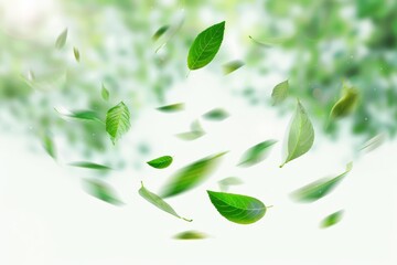 Fototapeta premium Green leaves falling gently