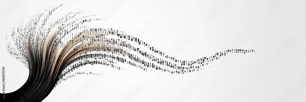 Poster Minimalist Digital Art of Tree Branches Forming from Binary Code on White Background