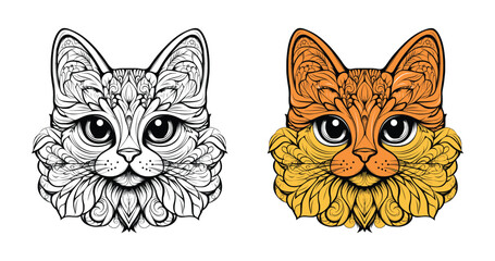 Cat Coloring vector for adults editable Vector illustration

