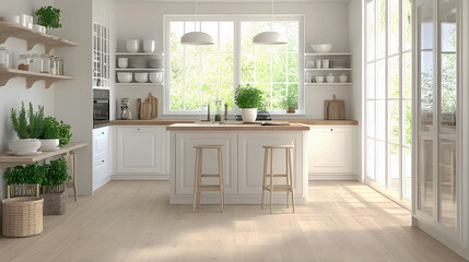 Fototapeta premium Bright Kitchen with Natural Light and Modern Decor