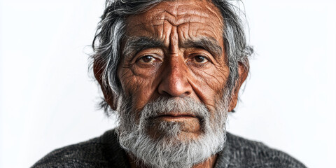 Obraz premium A portrait of an old Mexican man with gray hair and a beard, generative AI