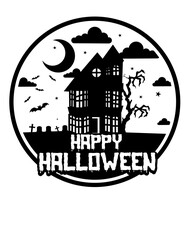 Halloween | Scary House | Haunted House | Night Scene | Spooky House | Graveyard | Happy Halloween | Nature Scene | Original Illustration | Vector and Clipart | Cutfile and Stencil