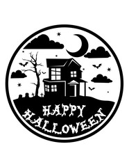 Happy Halloween | Spooky House | Scary House | Night Scene | Haunted House | Graveyard | Halloween | Nature Scene | Original Illustration | Vector and Clipart | Cutfile and Stencil