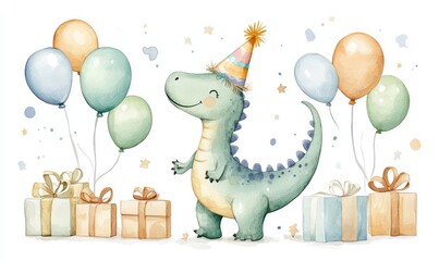 Cute Dinosaur Cartoon for a Fun Party Celebration