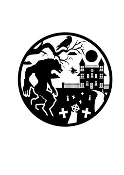 black werewolf scene in a circle clip art preview