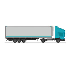 3D Isometric Cargo Truck Half Tone Vector Illustration Modern Cyan Cabine and White Semi-Trailer Van 4x2 Design for Logistics and Transport Presentation Social Media Video Promo Right
