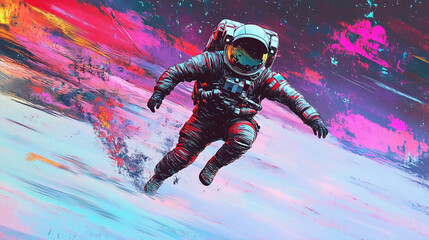 宇航员在外太空奔跑