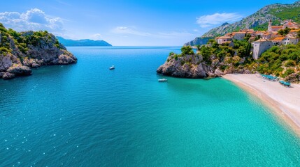 Picturesque Croatian Coastline with Turquoise Water and Sandy Beach