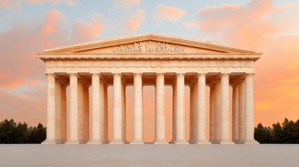 Obraz premium Ancient Greek Temple Columns at Sunset with Dramatic Sky