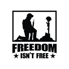 Vector Illustration of A soldier kneeling down with the words 