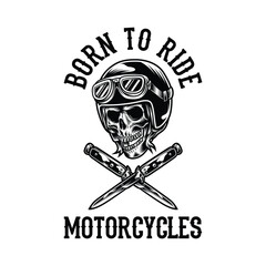 Vector Illustration of A black and white image of a skull wearing a helmet and goggles with the word