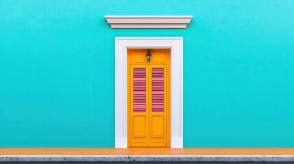 Obraz premium Colorful Doorway on Turquoise Wall Architectural Photography Tropical Home Exterior