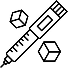 Insulin Pen Icon. Glucagon Injector Tool Pictogram Graphic Illustration. Isolated Simple Line Icon For Infographic, App and Web Button.