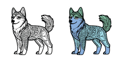 Dog mandala Coloring page for adult editable vector illustration design
