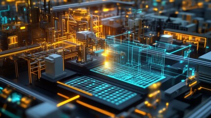 Fototapeta premium Sustainable Smart Factories: Digital Automation, Renewable Energy, Green Technology