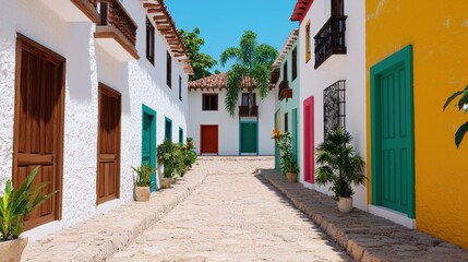 Colorful Colonial Architecture  Cobblestone Street  South American Cityscape