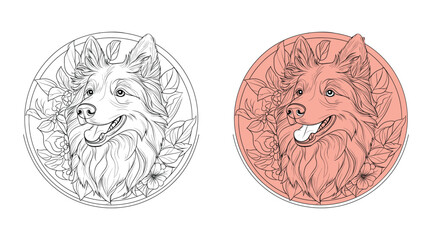 Dog Mandala Coloring page for adult editable vector illustration design