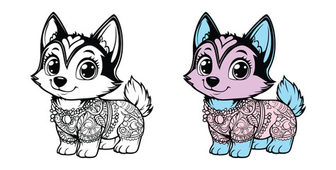 Dog mandala Coloring page for adult editable vector illustration design
