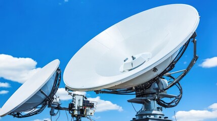Satellite dishes for communication under a clear blue sky.