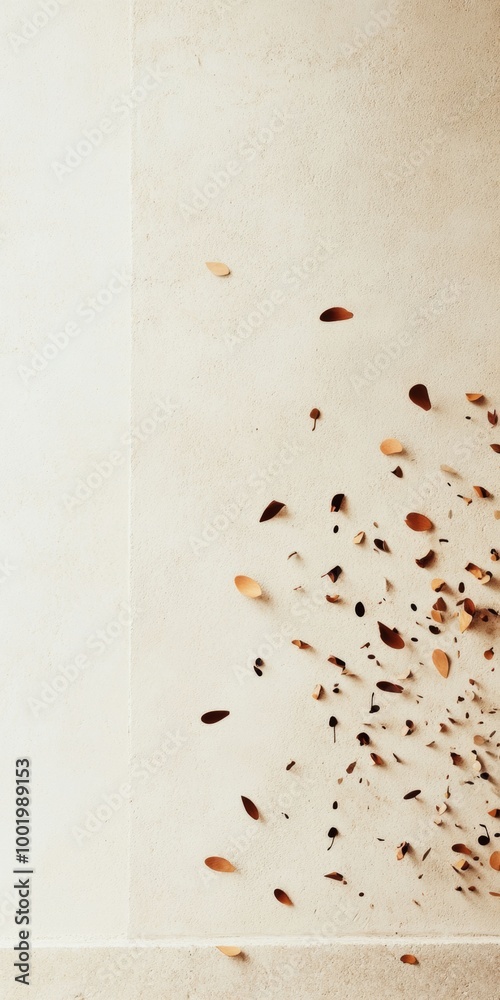 Aufkleber abstract minimalist design with scattered leaves on light background