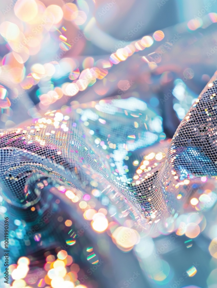 Aufkleber Shimmering Close-Up of Holographic Sequin Fabric with Dynamic Texture and Reflective Highlights
