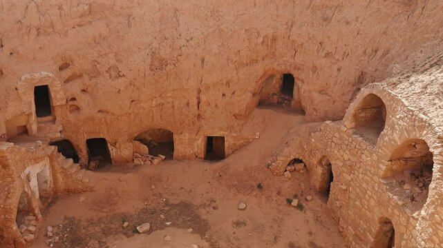 Town of Matmata with its traditional underground troglodyte structures in south Tunisia