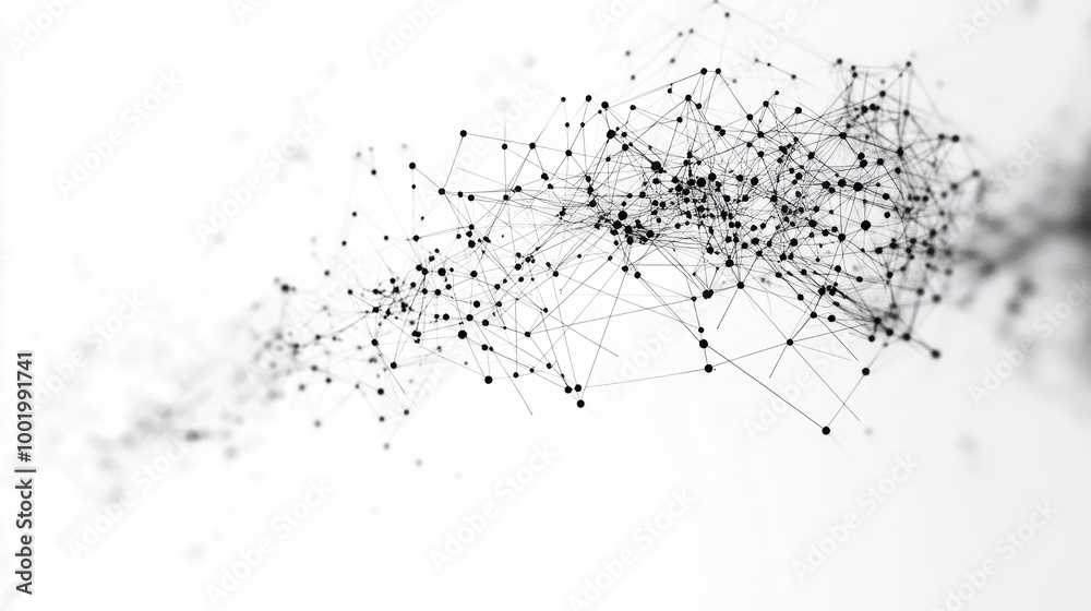 Poster abstract network of nodes and lines, illustrating the interconnected web of technological evolution.