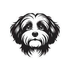 Havanese Dog Face Clipart Design - Dog Face Logo - Havanese Vector illustration in black and white
