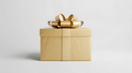 Golden gift box with gold ribbon and bow, perfect for Christmas, birthday, or any special occasion