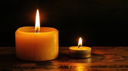 Elegant Candles Emitting Warm Light in Dark Setting