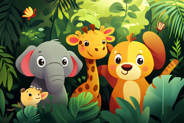 Fototapeta premium animals in the jungle. Cute cartoon animals